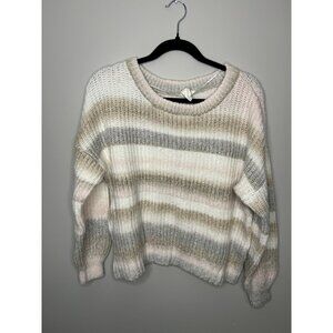 Women's Sweater natural tones with pink stripe Size Large